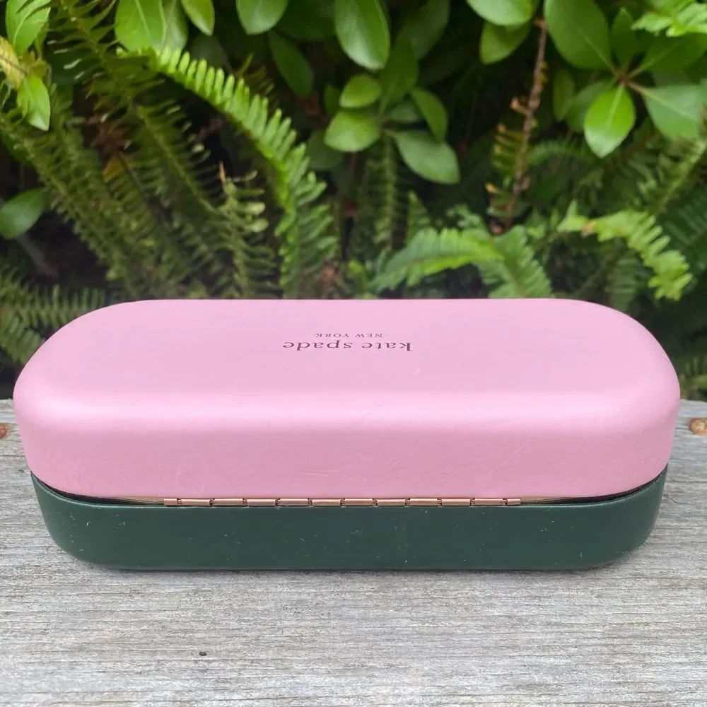 Kate Spade Pink & Green Oval Sunglasses Case. Hello Sunshine Inscription Summer